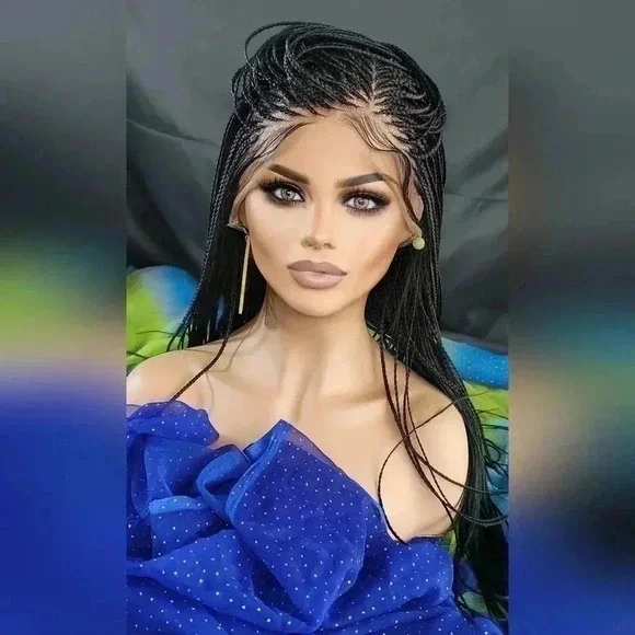 ๐ Braided full Lace Wig: African-Inspired, Black wig Human-Synthetic, "YARA" - Picture 15 of 16